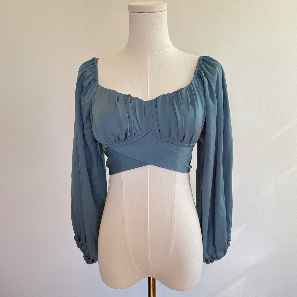 O. VIANCA Milkmaid Tie Back Top Crop Sz S Festival Coquette Boho Fairy